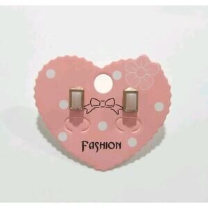 Baguette Cut Mother Of Pearl Gold Plated Geometric Stud Earrings Rectangle